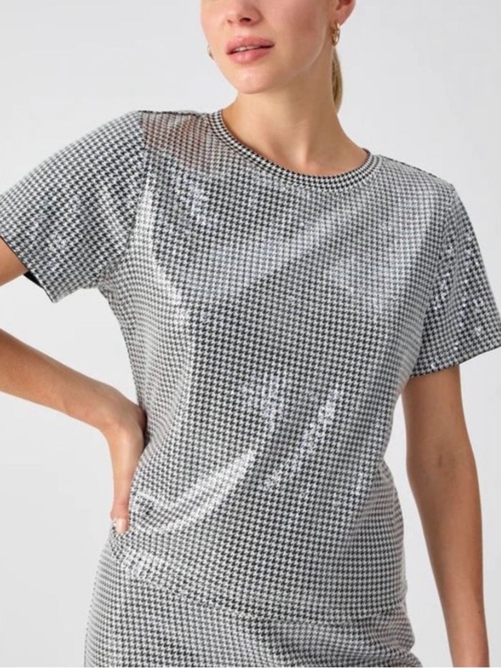 ☀️ New! SANCTUARY B&W Houndstooth Short-Sleeve Tee with Sequins